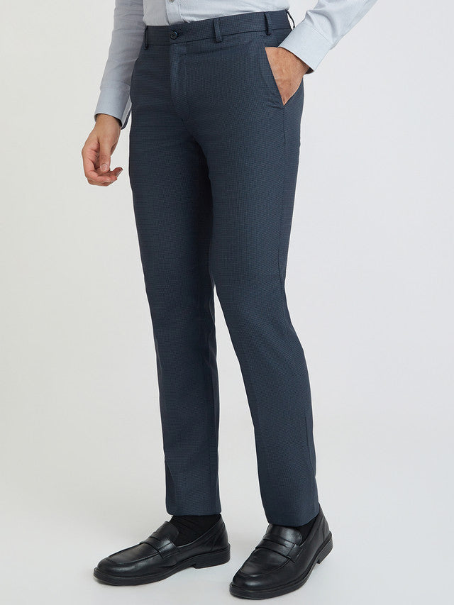 Raymond Blue Structure Slim Fit Polyester Blend Trouser