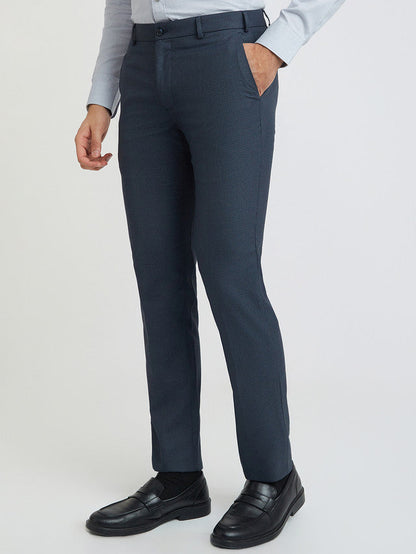 Raymond Blue Structure Slim Fit Polyester Blend Trouser