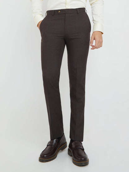 Raymond Men Brown Checks Slim Fit Polyester Blend Trouser