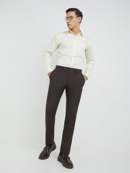 Raymond Men Brown Checks Slim Fit Polyester Blend Trouser