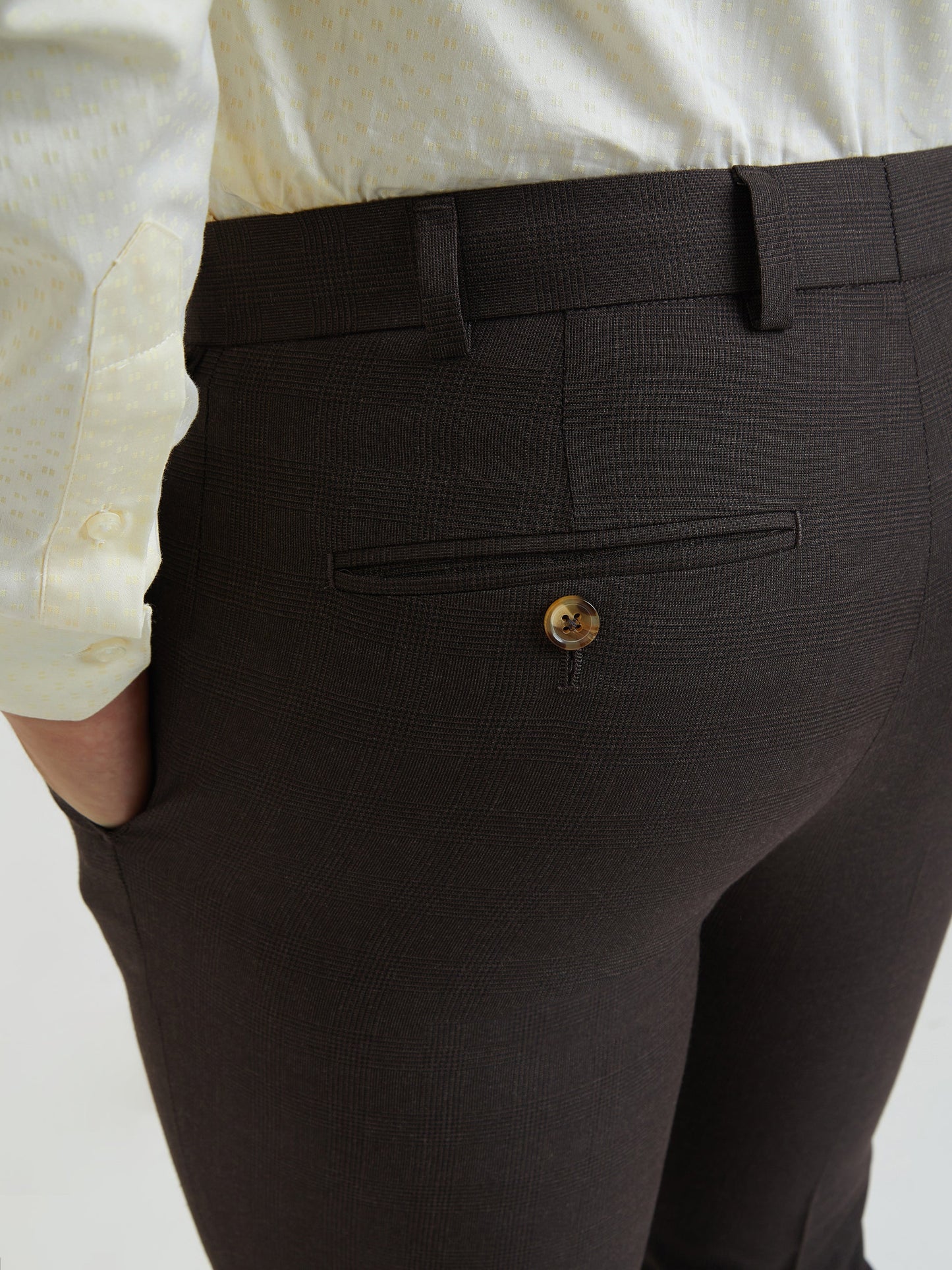 Raymond Men Brown Checks Slim Fit Polyester Blend Trouser