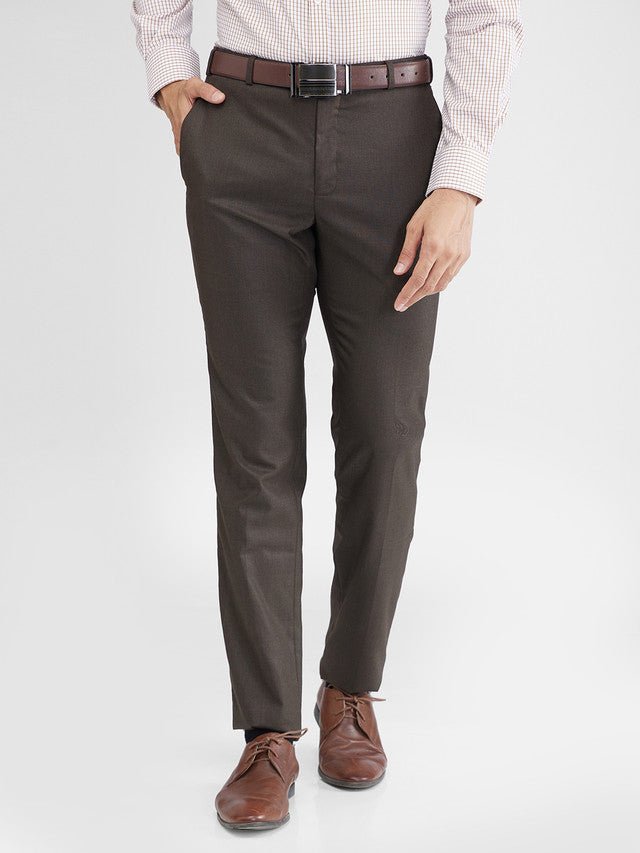 Raymond Brown Structure Slim Fit Polyester Blend Trouser