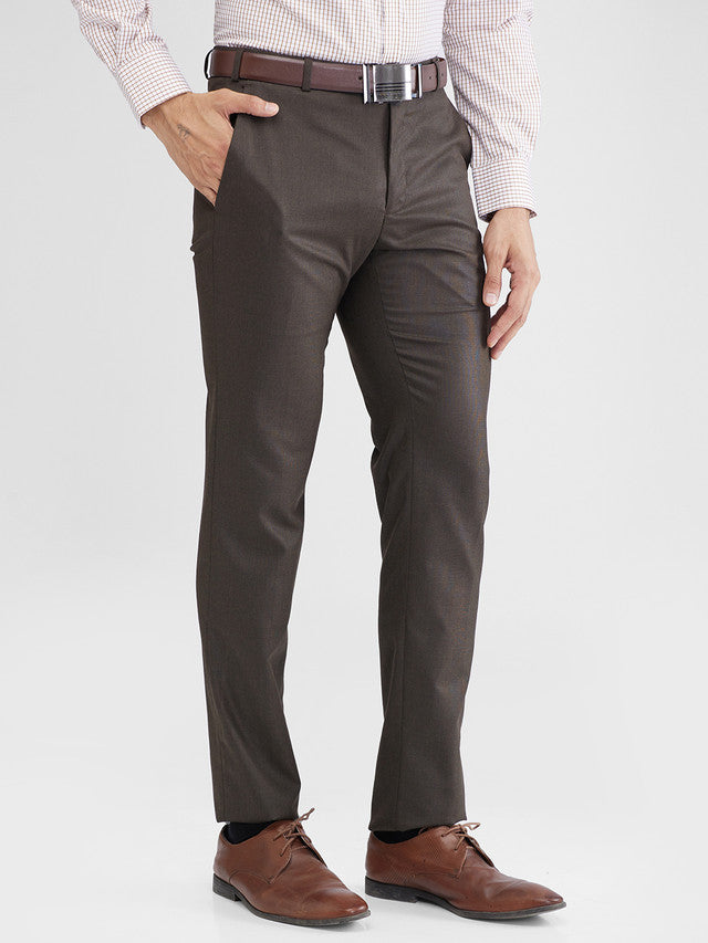 Raymond Brown Structure Slim Fit Polyester Blend Trouser