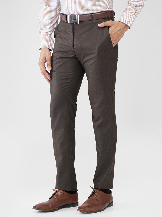 Raymond Brown Structure Slim Fit Polyester Blend Trouser