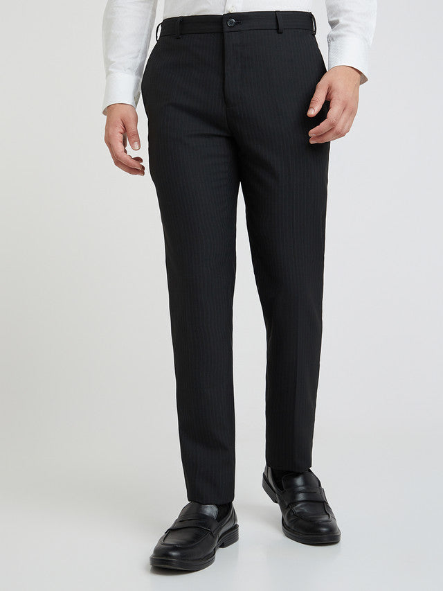 Raymond Black Stripe Slim Fit Polyester Blend Trouser