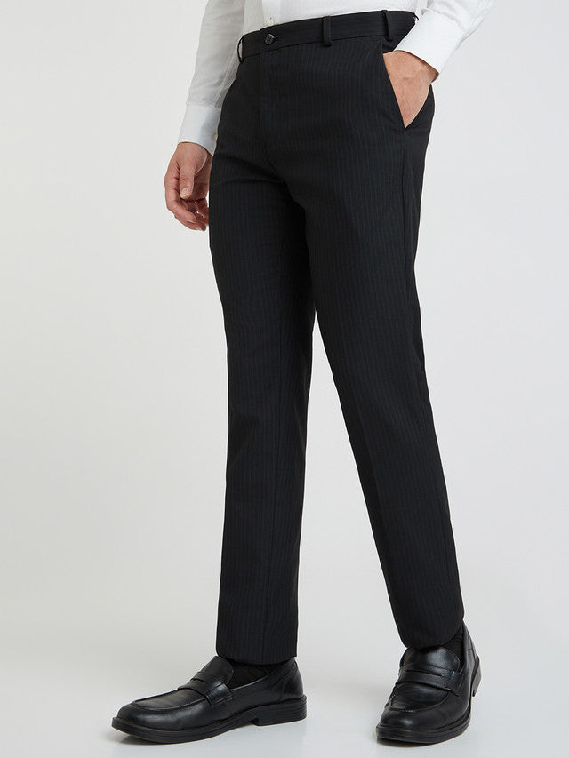 Raymond Black Stripe Slim Fit Polyester Blend Trouser