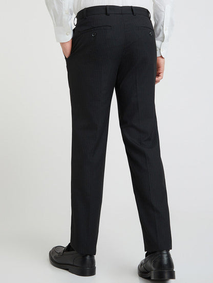 Raymond Black Stripe Slim Fit Polyester Blend Trouser
