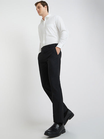 Raymond Black Stripe Slim Fit Polyester Blend Trouser
