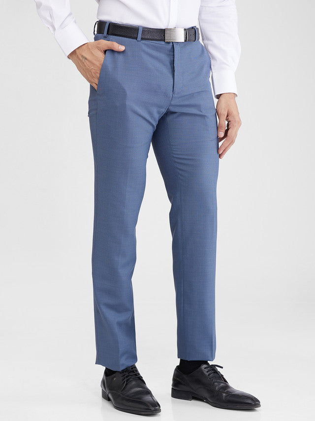 Raymond Blue Structure Slim Fit Polyester Blend Trouser