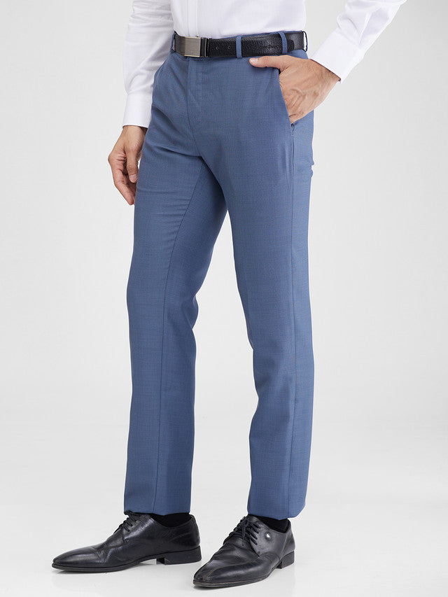 Raymond Blue Structure Slim Fit Polyester Blend Trouser