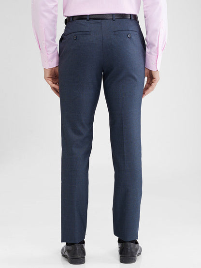 Raymond Blue Checks Slim Fit Polyester Blend Trouser