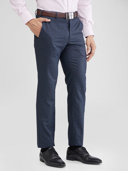 Raymond Blue Checks Slim Fit Polyester Blend Trouser