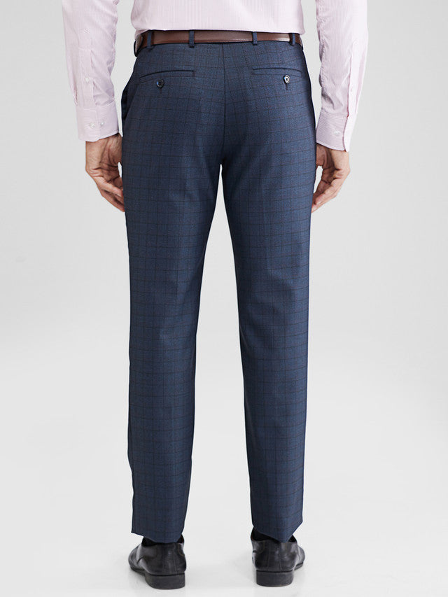 Raymond Blue Checks Slim Fit Polyester Blend Trouser