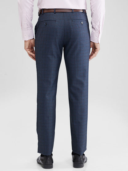 Raymond Blue Checks Slim Fit Polyester Blend Trouser