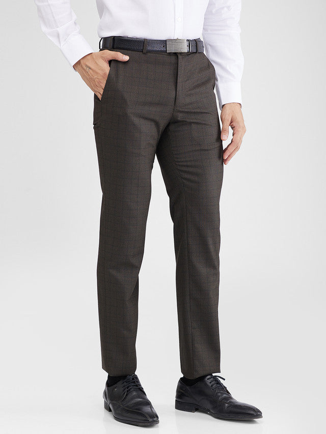 Raymond Brown Checks Slim Fit Polyester Blend Trouser