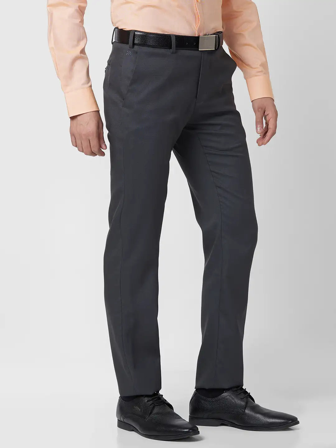 Raymond Men Grey Checks Slim Fit Polyester Blend Trouser