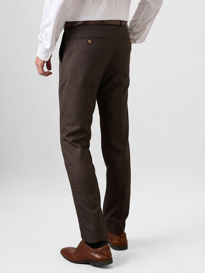 Raymond Men Brown Checks Slim Fit Polyester Blend Trouser