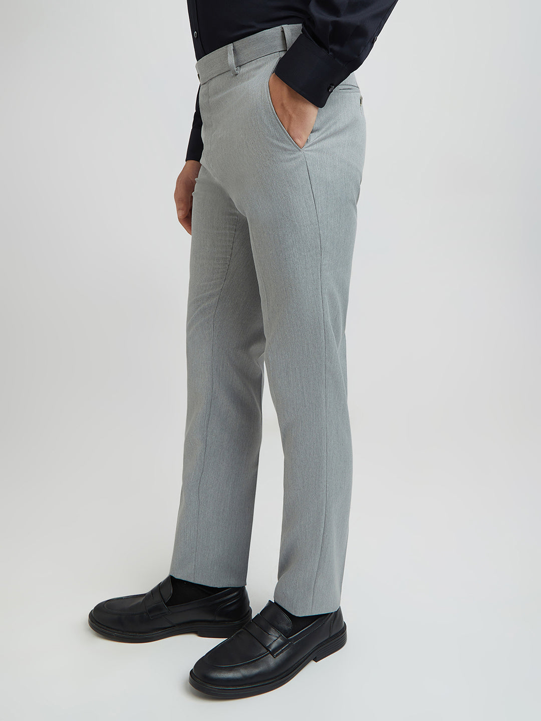 Raymond Men Grey Solid Slim Fit Polyester Blend Trouser