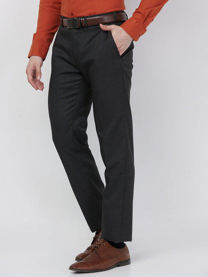 Raymond Men Grey Structure Slim Fit Polyester Blend Trouser