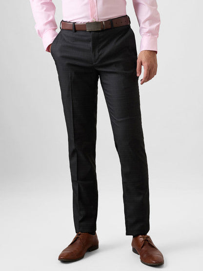 Raymond Men Black Checks Slim Fit Polyester Blend Trouser