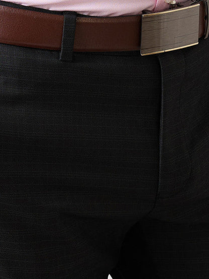 Raymond Men Black Checks Slim Fit Polyester Blend Trouser