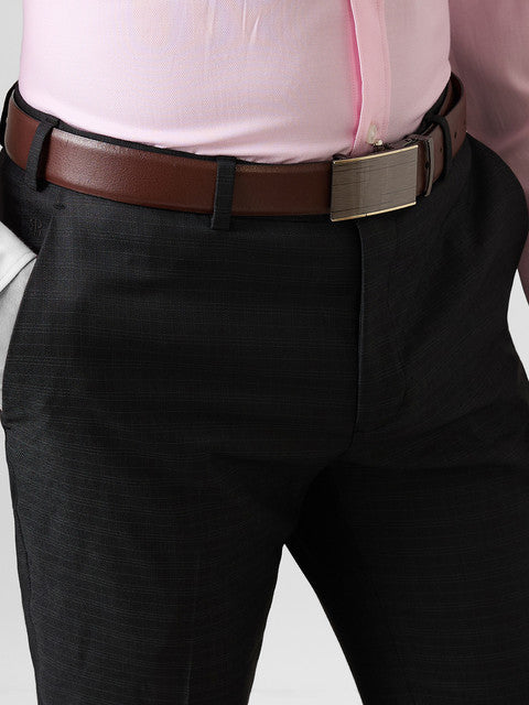 Raymond Men Black Checks Slim Fit Polyester Blend Trouser