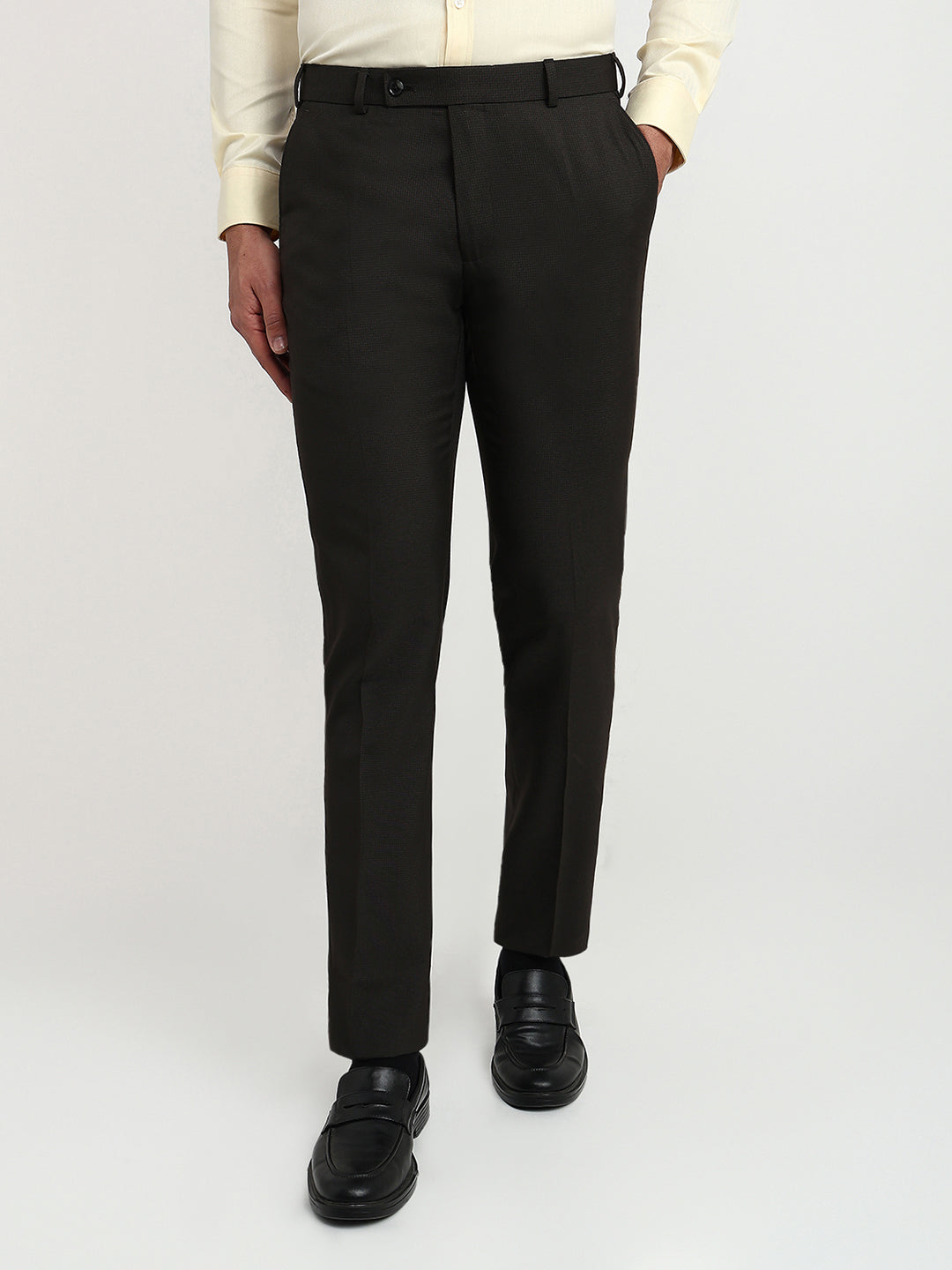 Raymond Men Brown Structure Slim Fit Polyester Blend Trouser