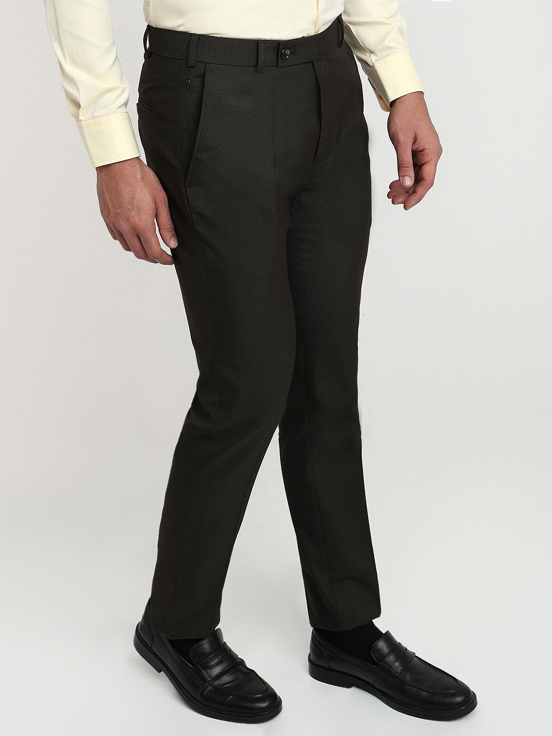 Raymond Men Brown Structure Slim Fit Polyester Blend Trouser