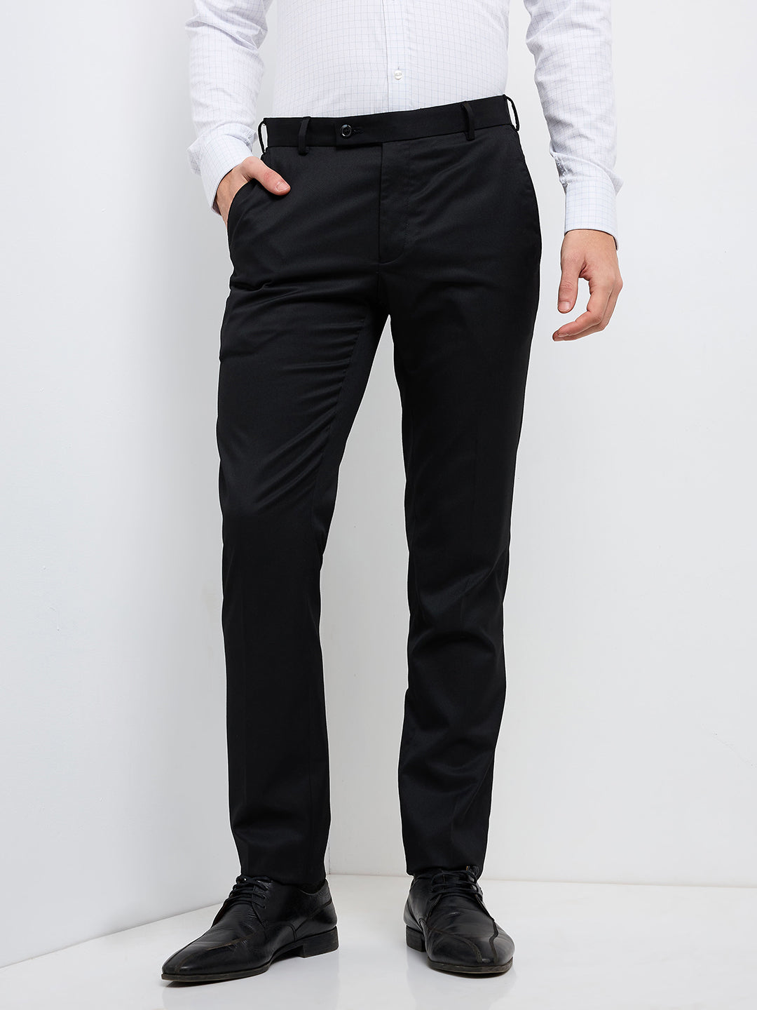 Raymond Men Black Structure Slim Fit Polyester Blend Trouser