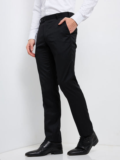 Raymond Men Black Structure Slim Fit Polyester Blend Trouser