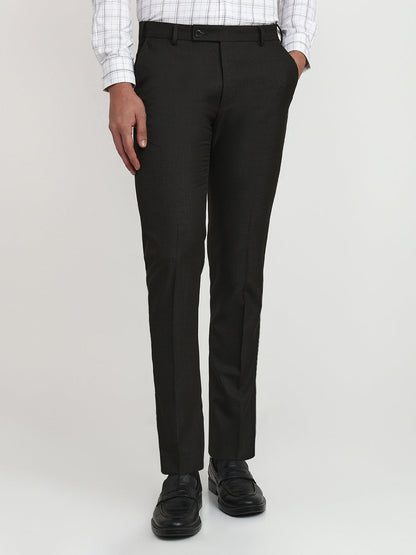 Raymond Men Brown Checks Slim Fit Polyester Blend Trouser