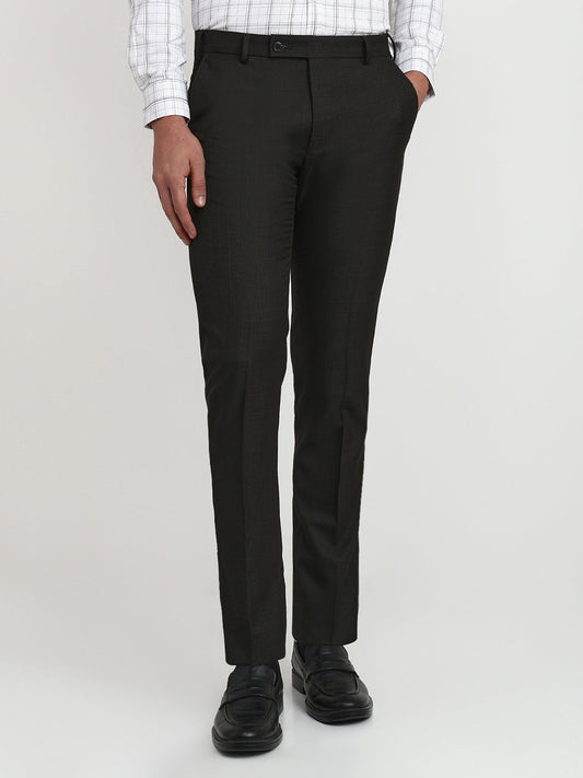 Raymond Men Brown Checks Slim Fit Polyester Blend Trouser