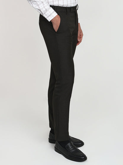 Raymond Men Brown Checks Slim Fit Polyester Blend Trouser