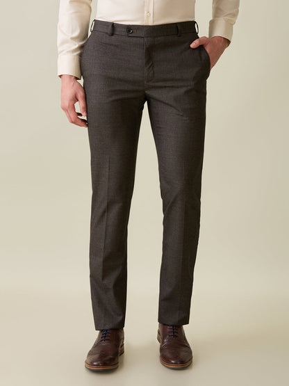 Raymond Men Brown Checks Slim Fit Polyester Blend Trouser