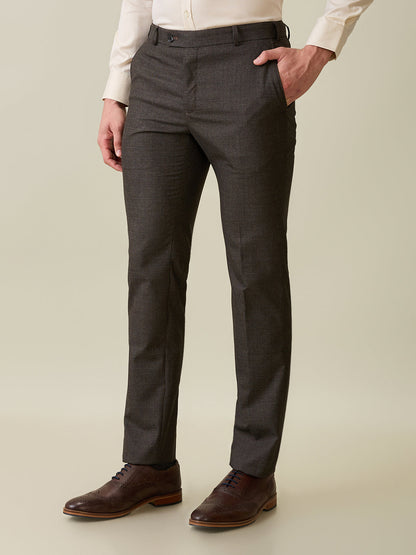 Raymond Men Brown Checks Slim Fit Polyester Blend Trouser
