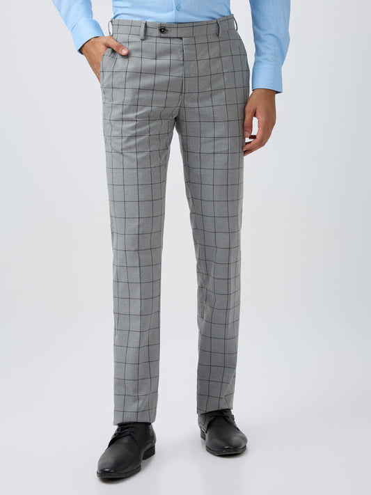 Raymond Men Grey Checks Slim Fit Polyester Blend Trouser