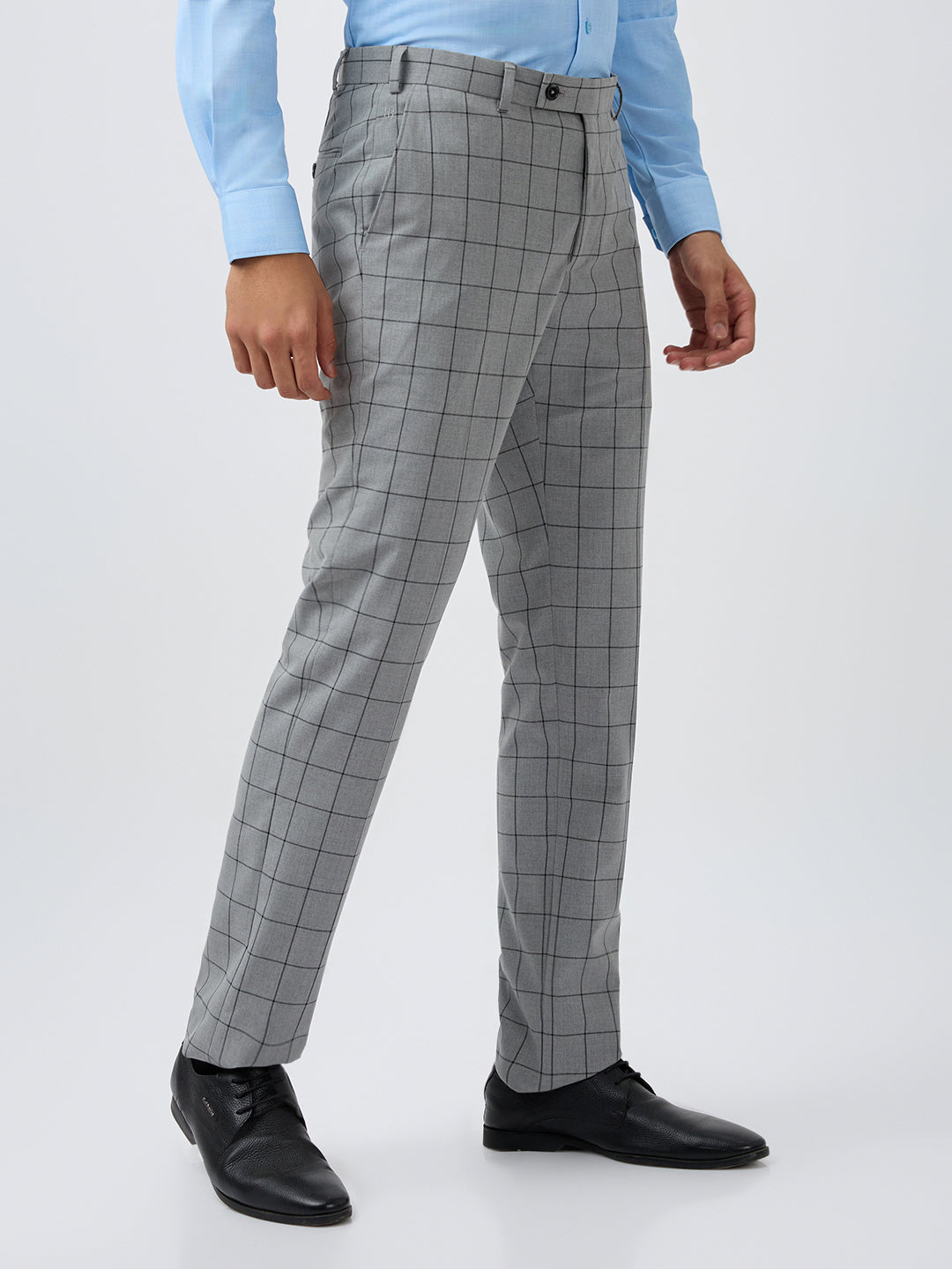 Raymond Men Grey Checks Slim Fit Polyester Blend Trouser