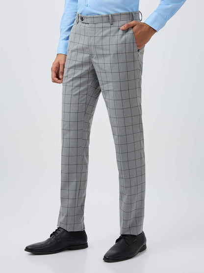 Raymond Men Grey Checks Slim Fit Polyester Blend Trouser