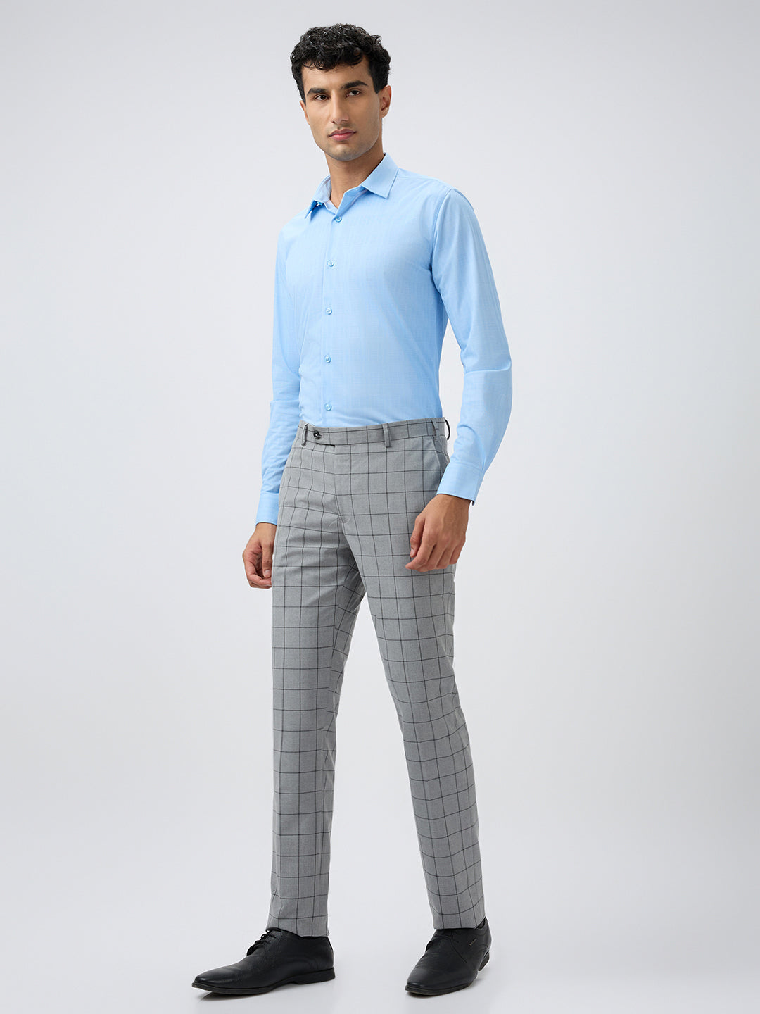 Raymond Men Grey Checks Slim Fit Polyester Blend Trouser