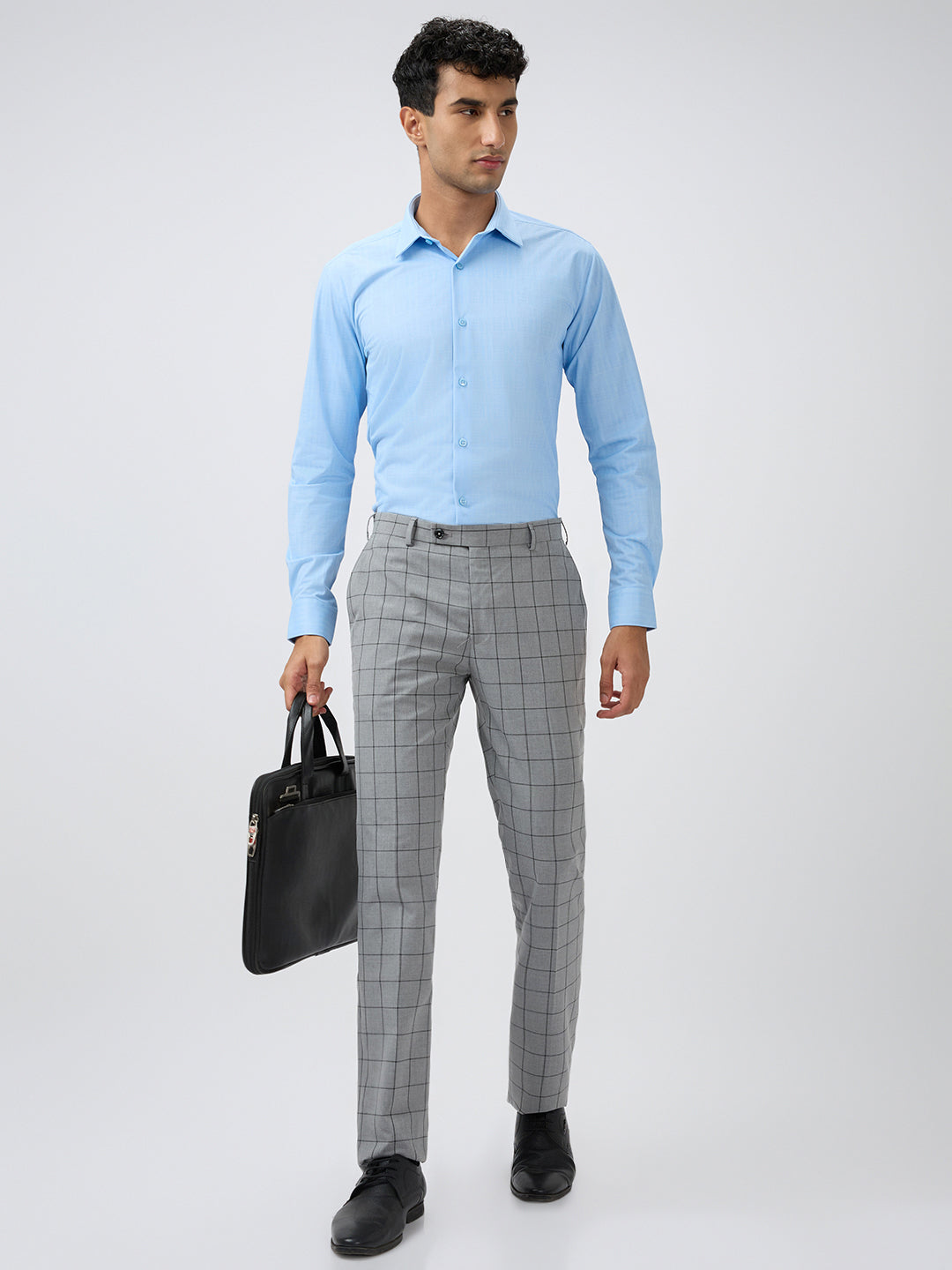 Raymond Men Grey Checks Slim Fit Polyester Blend Trouser
