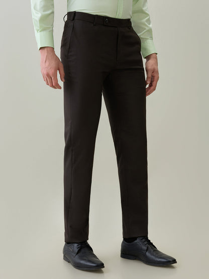 Raymond Men Brown Structure Slim Fit Polyester Blend Trouser