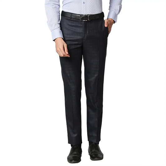 Men Blue Contemporary Fit Checks Polyester Blend Trouser