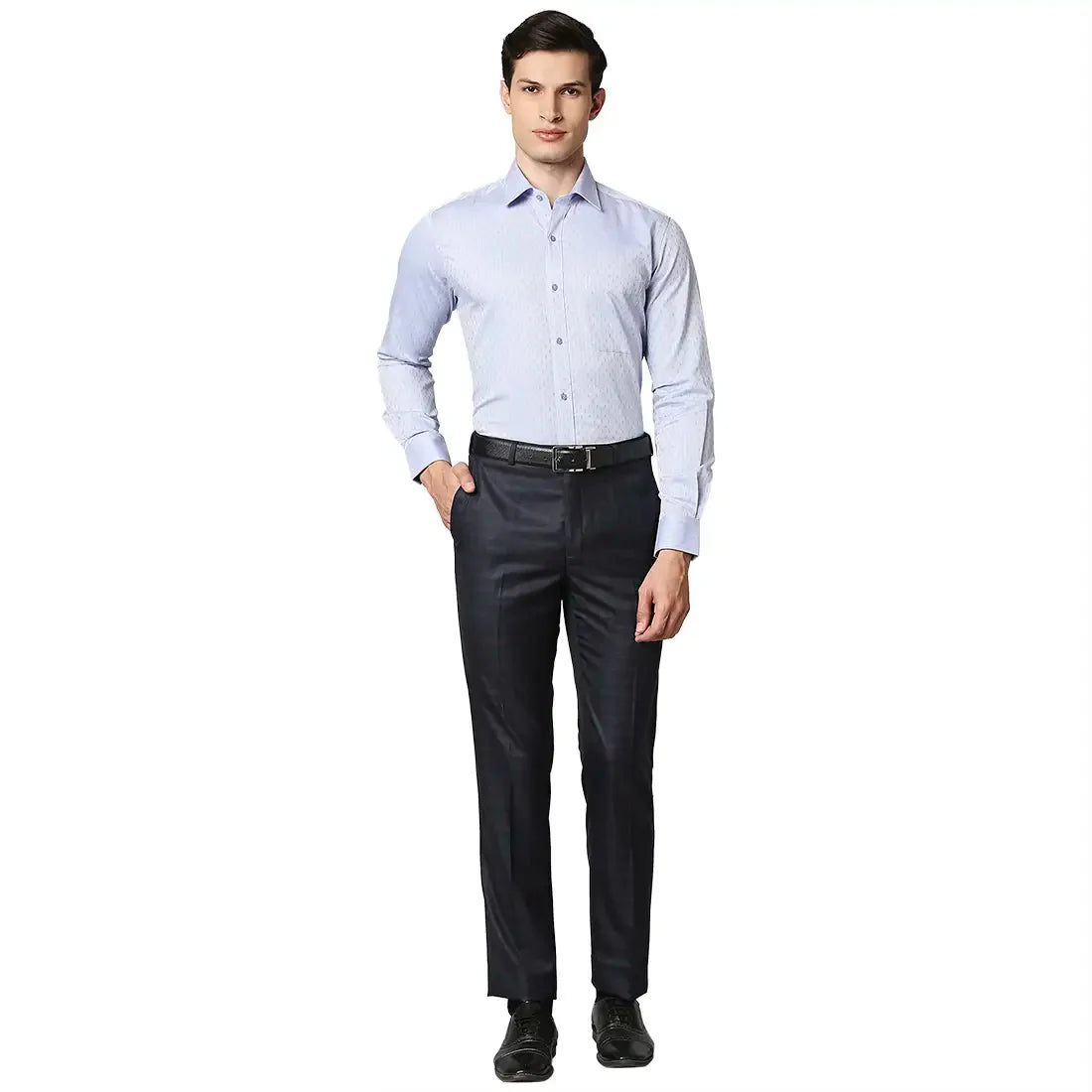 Men Blue Contemporary Fit Checks Polyester Blend Trouser