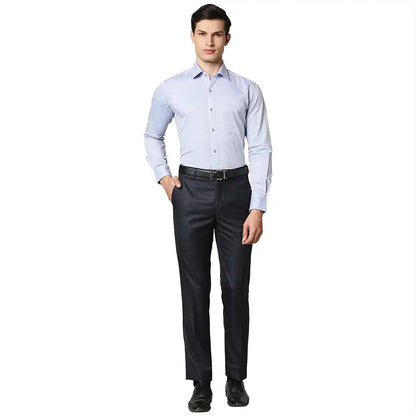 Men Blue Contemporary Fit Checks Polyester Blend Trouser