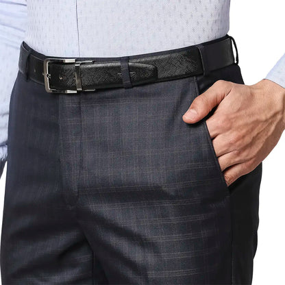 Men Blue Contemporary Fit Checks Polyester Blend Trouser