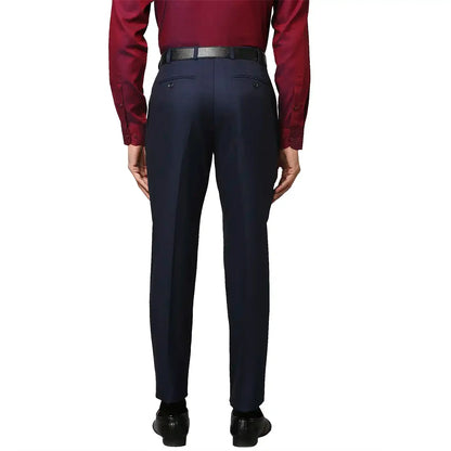 Men Blue Contemporary Fit Structure Polyester Blend Trouser