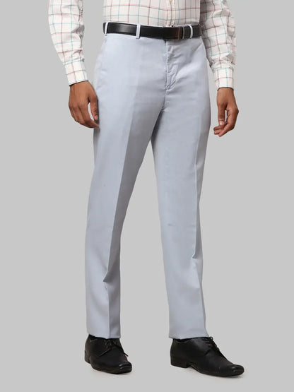 Men Blue Contemporary Fit Solid Polyester Blend Trouser