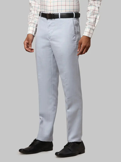 Men Blue Contemporary Fit Solid Polyester Blend Trouser