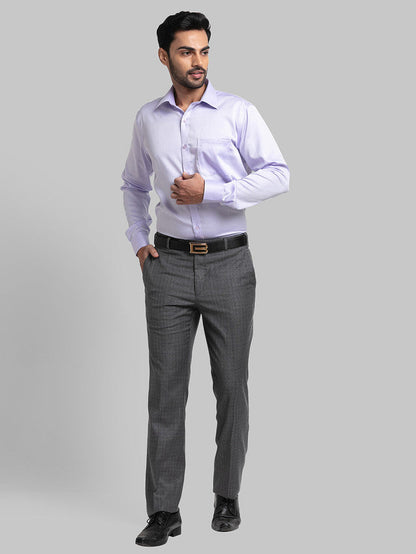 Raymond Grey Checks Contemporary Fit Polyester Blend Trouser