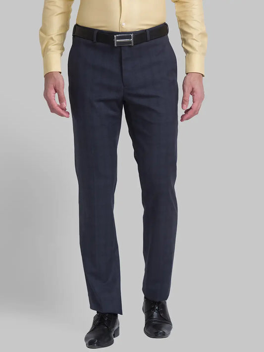 Men Grey Contemporary Fit Checks Polyester Blend Trouser